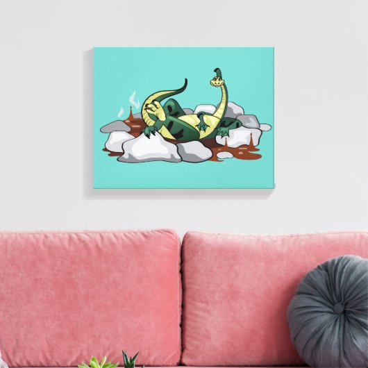 Hadrosaurus ontspannen in een jacuzzi. canvas afdruk (Insitu (Woonkamer))