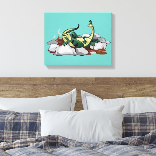 Hadrosaurus ontspannen in een jacuzzi. canvas afdruk (Insitu (Slaapkamer))