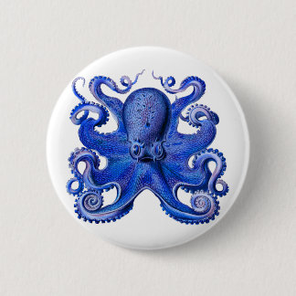 Haeckel Octopus Blue Ronde Button 5,7 Cm