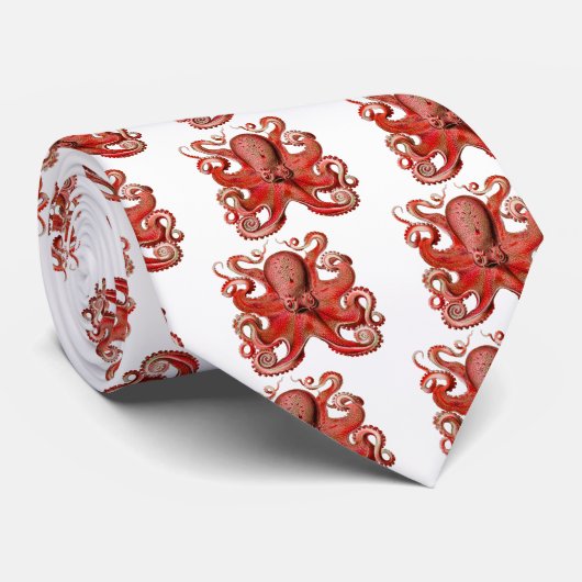 Haeckel Octopus Red Stropdas (Opgerold)
