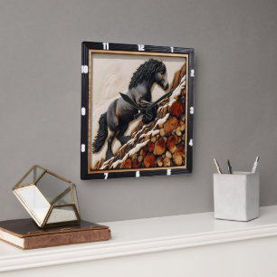 Haflinger Climb: Hout Art Custom Hue Vierkante Klok