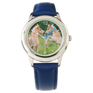 Haflinger Horses Cute Foals Friends Rear Clockface Horloge