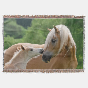 Haflinger Horses Foal Mare Cuddling, Soft Deken