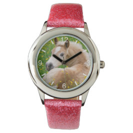 Haflinger Paard Leuk Veulen in Bloembed wijzerplaa Horloge