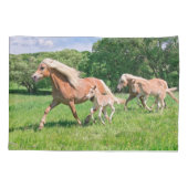 Haflinger paarden met Cute Foals maken een grappig Kussensloop (Achterkant)