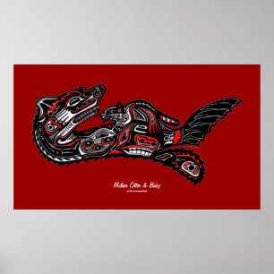 "HAIDA SPIRIT" Moeder Otter & Baby Haida Art Print