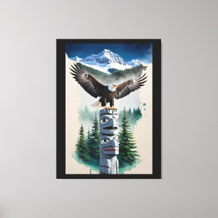 Haida Totem en Bald Eagle Canvas Afdruk
