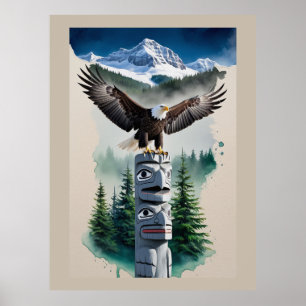 Haida Totem en Bald Eagle Poster