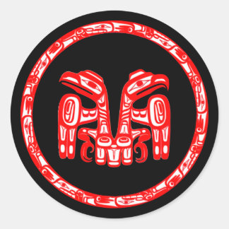 Haida Tribe Native American Double Red Eagle Crest Ronde Sticker