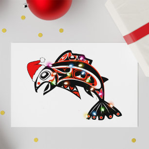 Haida Zalm Spirit Dier met Kerstverlichting Kaart