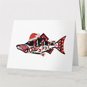 Haida Zalm Spiritueel Dier Met Kerstverlichting Kaart