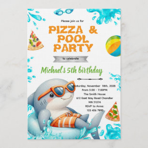 Haifish zwembad pizza feest verjaardagsuitnodiging kaart