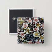 HAIKU/BLACK WHITE PINK YELLOW SPRINGSTROMEN VIERKANTE BUTTON 5,1 CM (Voorkant /achterkant)