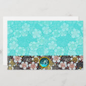 HAIKU/BLACK WHITE SPRING FLOWERS BLAUW GEM MONOGRA BRIEFPAPIER (Voorkant / Achterkant)