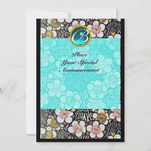 HAIKU/ LENTE BLOEMEN BLAUWE TURQUOISE EDELSTEEN MO KAART (Achterkant)