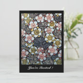 HAIKU/ ZWART WIT GEEL ROZE LENTE BLOEMEN KAART (Staand voorkant)