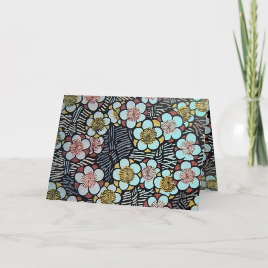 HAIKU/ ZWART WIT ROZE ROZE BLAUW LENTE BLOEMEN KAART (Voorkant)