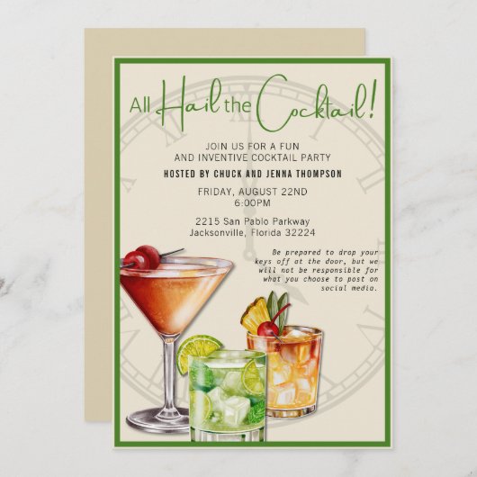 Hail de Cocktail Kleurrijke Party Uitnodiging (Voorkant / Achterkant)