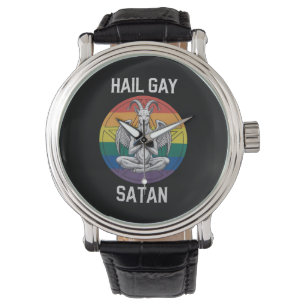 Hail Gay Satan Funny Gothic Gothic Goat LGBTQ Horloge