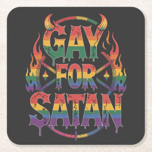 Hail Gay Satan Rainbow Baphomet Duivel Geit LGBTQ Vierkante Kartonnen Onderzetter
