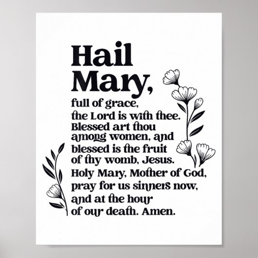 Hail Mary Prayer Marian Floral Christian Blessed M Poster (Voorkant)