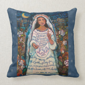Hail Mary Prayer Pillow met Blue Polka Dots Kussen
