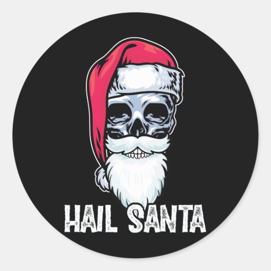 Hail Santa! schedel Santa Hat Retro Grafisch Ronde Sticker (Voorkant)
