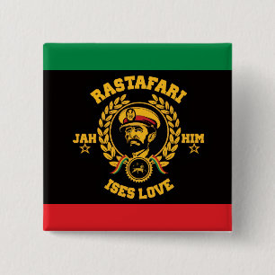 Haile Selassie I Jah Rastafari Reggae Rasta Knop Vierkante Button 5,1 Cm