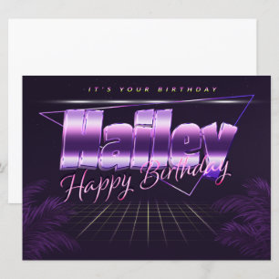 Hailey Nom Prénom carte rétro lilas Anniversaire