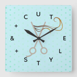 Hair Cut Scissors Letter-nummers Vierkante Klok