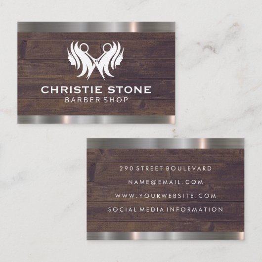 Hair en Schissors | Houten Metaal Afwerking Visit Visitekaartje (Voorkant / Achterkant)