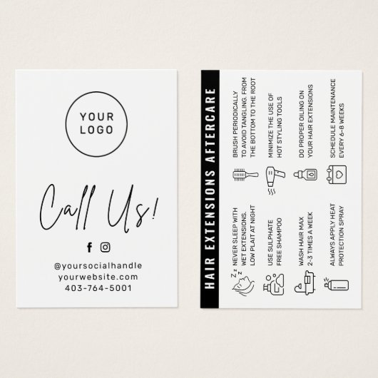 Hair Extensions Aftercare Visitekaartje (Voorkant /achterkant)