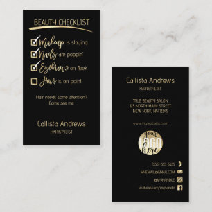 Hair Gold Black Beauty Checklist Business Logo Afsprakenkaartje