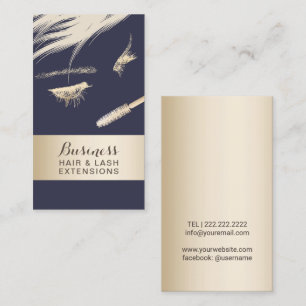 Hair & Lash Extensions Salon Modern Blue & Gold Visitekaartje