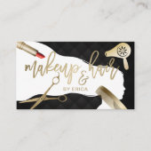 Hair & Makeup Beauty Salon Black & Gold Typografie Visitekaartje (Voorkant)