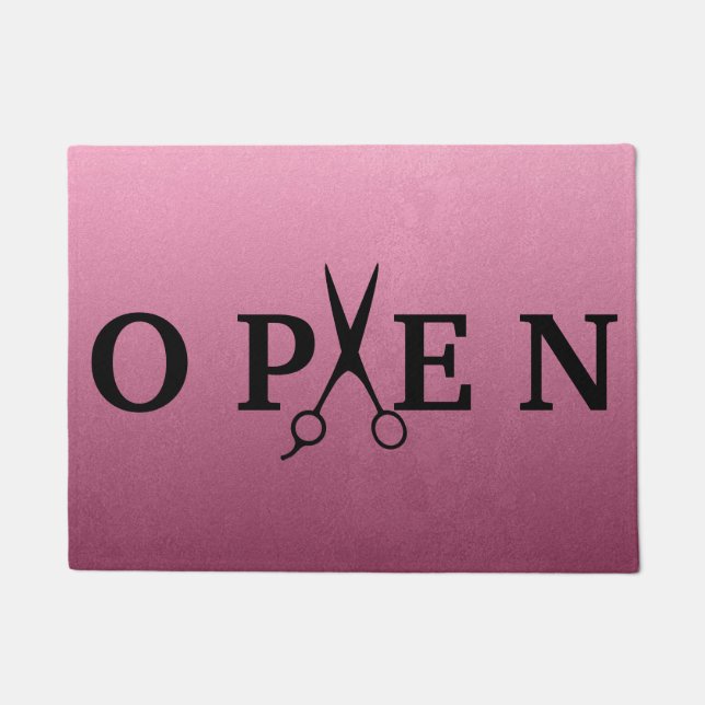 Hair Salon Black Scissor Open Welcome Deurmat (Voorkant)