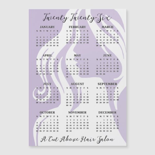 Hair Salon Design 2026 Calendar Magnetic Card (Voorkant)