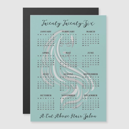 Hair Salon Design 2026 Calendar Magnetic Card (Voorkant / Achterkant)