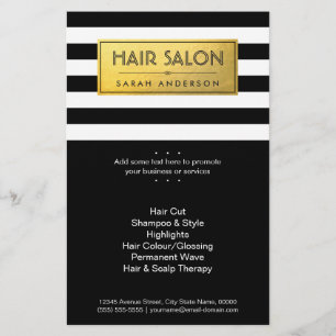HAIR SALON - Gold Label en zwarte witte strepen Flyer
