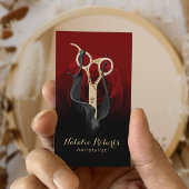 Hair Salon Gold Scissor & Red Rose Modern Stylist Visitekaartje