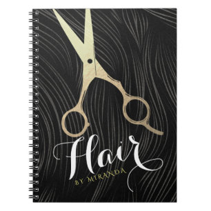 Hair Salon Haarstylist Modern Black Gold Scissors Notitieboek