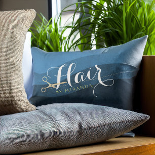 Hair Salon Haarstylist Modern Blue & Gold Scissors Kussen