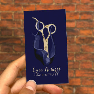Hair Salon Modern Navy & Gold Hair Stylist Visitekaartje