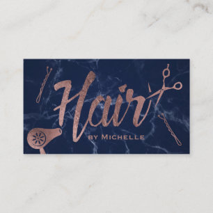 Hair Salon Roos Gold Typography Navy Blue Marble Visitekaartje