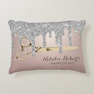 Hair Salon Silver Glitter Drift Gold Scissor Accent Kussen