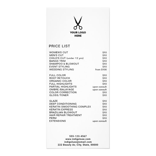 Hair Salon voeg de prijslijst van het Menu Service (Voorkant)