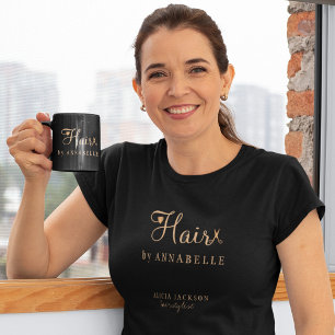 Hair salon werknemer gepersonaliseerd zwart en gou t-shirt