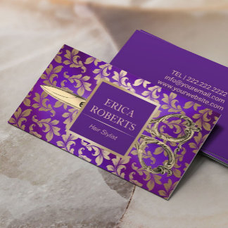 Hair Stylist Antiek Scissor Luxury Paars & Gold Visitekaartje