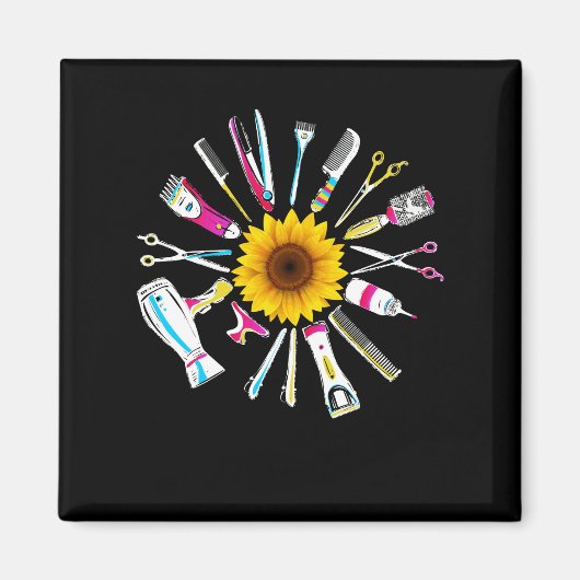 Hair Stylist Barber Tools Floral Magneet (Voorkant)