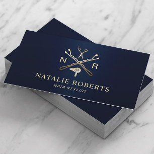 Hair Stylist Beauty Logo Navy Blue & Gold Salon Visitekaartje